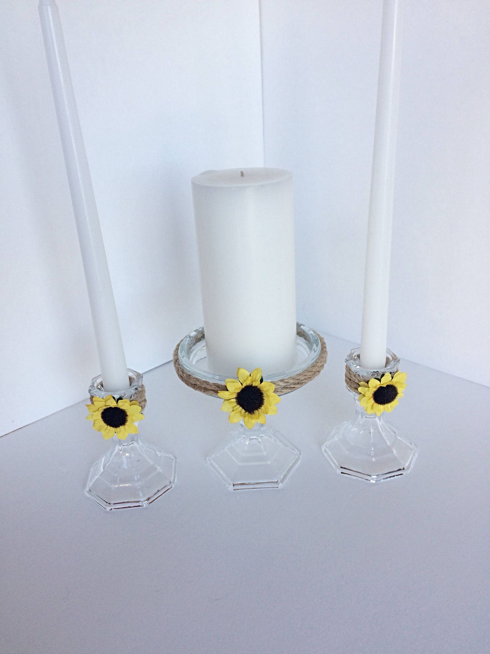 Sunflower Unity Candle Holder Set Sunflower Wedding Decor Etsy