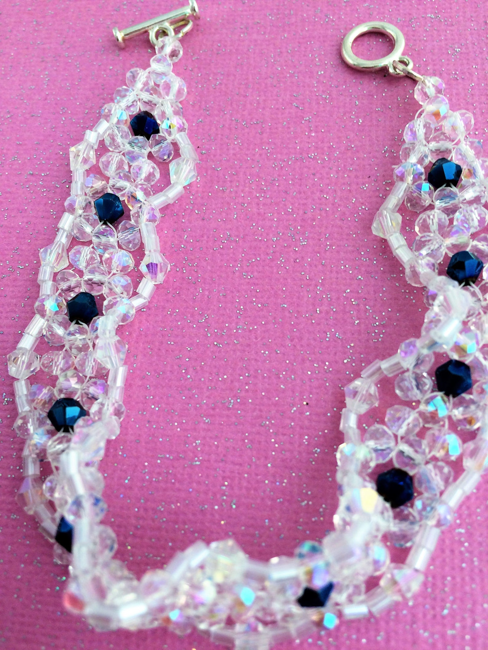 Bridal Beaded Bracelet Clear Crystal Bracelet Blue Crystal Etsy