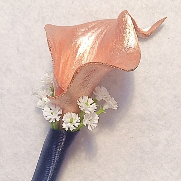 Rose Gold Boutonnière, Copper Navy, Gold and Navy, Blush Lapel Pin, Prom Boutonniere, Dusty Rose, Rose Buttonhole, Groomsmen Flower, Wedding