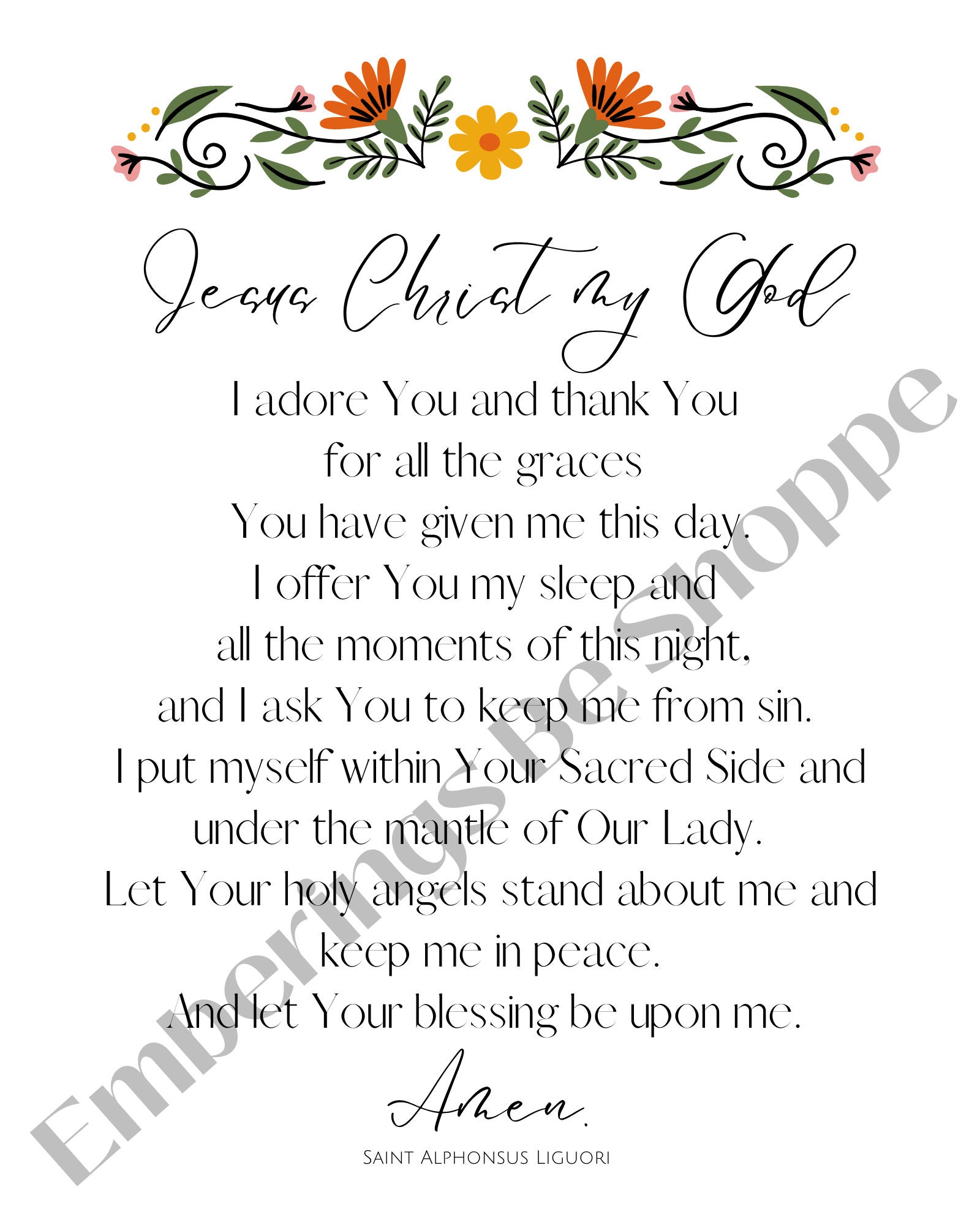 Saint Alphonsus Liguori Night Prayer Download Etsy