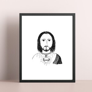 Sacred Heart of Jesus Pen and Ink Art Print/Catholic Art/Confirmation Gift/Baptism Gift/Catholic June Devotion