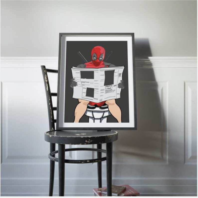 Deadpool on toilet funny bathroom art Bathroom art, Deadpool print Toilet art
