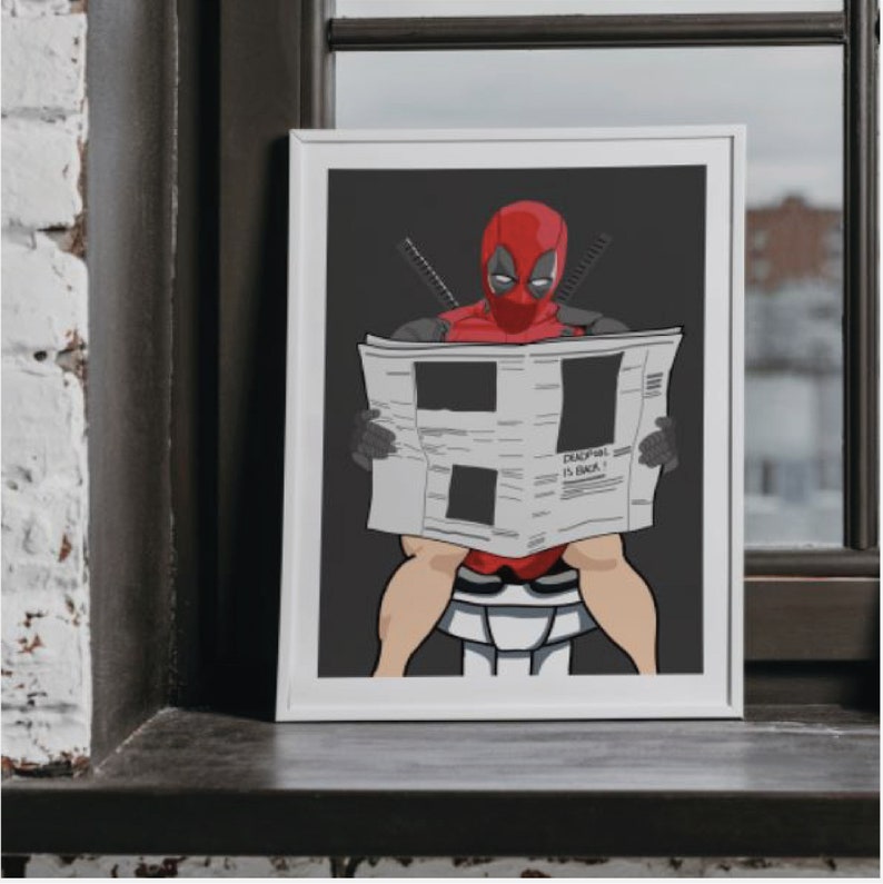 Deadpool on toilet funny bathroom art Bathroom art, Deadpool print Toilet art