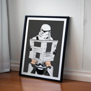 Stormtrooper op toiletprint, voor Star Wars-fanart, grappige badkamermuurkunst, cadeau voor Star Wars-fan
