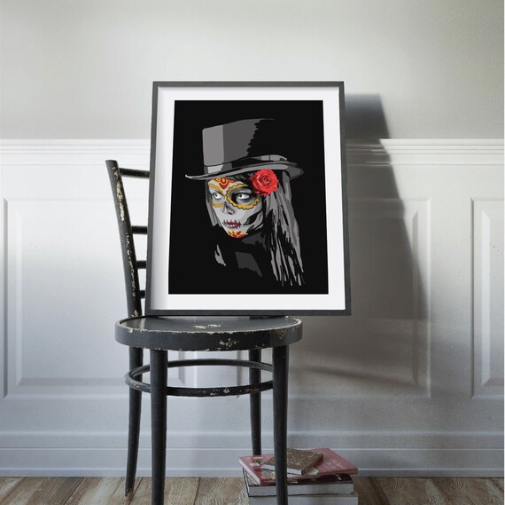 Day Of The Dead Print Tattoo Decor Sugar Skull Girl