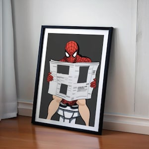 Spiderman on toilet print,  Fun Toilet gift, Spiderman Bathroom Art, Toilet Print Art