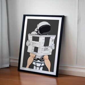 Astronaut on toilet print,  Space Themed Bathroom art, Humorous Washroom Art, gift for kids bathroom