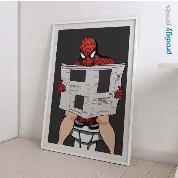 Spiderman on toilet print,  Fun Toilet gift, Spiderman Bathroom Art, Toilet Print Art