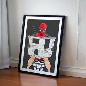 Deadpool op toiletprint, Deadpool-badkamerkunst, grappige superheldafdruk voor toilet, humor grappig toilet, kunst voor Marvel-fans