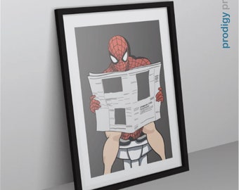 Spiderman Bathroom Print Comic Art Bathroom Humor Art Fun Toilet gift Quirky Bathroom Wall Art