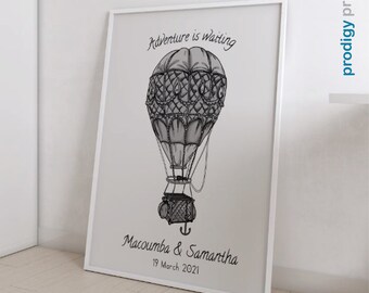 Hot Air Balloon wedding print, Art for Newlyweds, Romantic Couple Gift Idea, Unique Custom Wedding Present