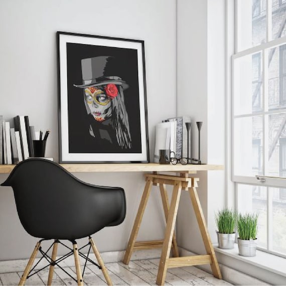 Day Of The Dead Print Tattoo Decor Sugar Skull Girl