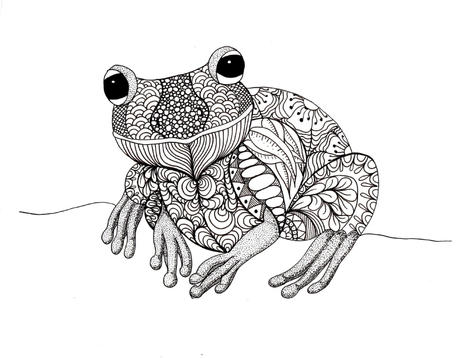 Doodle frog colouring page | Etsy