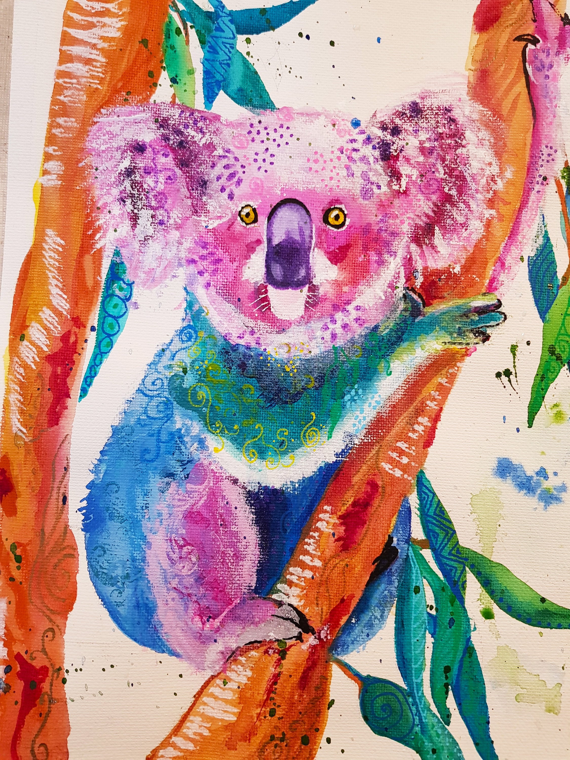 Australian koala colourful acrylic painting art drawing zentangle doodle  native animal print