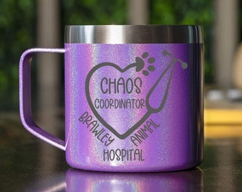 Vet receptionist mug, Vet Tech Gift, Veterinary office, Veterinary Technician, Stainless travel, Glitter mug, Vet Tech week
