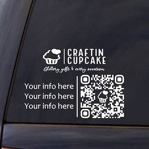 May include: White vinyl sticker with a cupcake graphic and the text "CRAFTIN CUPCAKE" and "Glittery gifts 4 every occasion". The sticker also includes a QR code with a cupcake graphic.
