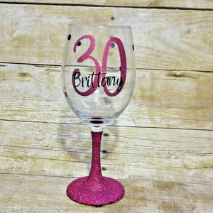 30th birthday glitter wine glass, Dirty 30 gift, dirty 30 wine glass, BFF Birthday, name wine glass, polka-dot glass, Milestone wine glass