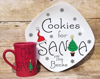 Personalized Cookies and milk for Santa, personalized plate and mug set, Christmas cookies plate, cookies for Santa plate