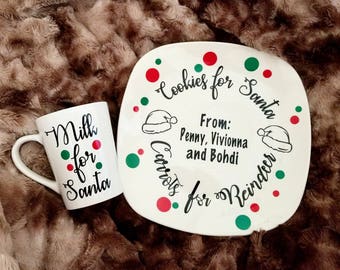 Personalized Cookies and milk for Santa set, milk and cookies plate, cookies for Santa plate, Christmas cookies plate, Santa plate