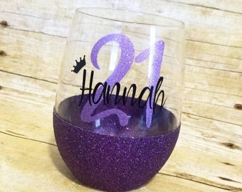 21st birthday glass, 21st wine glass, finally 21 gift, glitter wine glass, BFF Birthday, quarantine birthday princess, Milestone wine glass