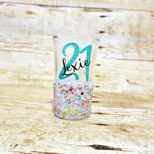 21st birthday shot glass, Finally 21, glitter shot glass, 21st birthday gift, 21st birthday squad, 21st birthday party favors, 21 bitches