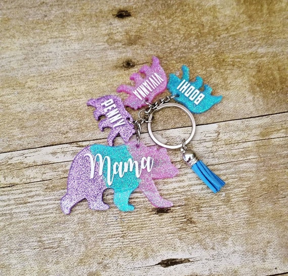 Mama Bear Resin Keychain for Keys, Diaper Bag Keychain Set, Custom