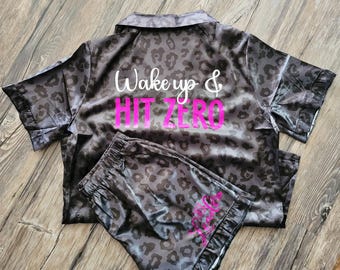 Wake up and hit zero, Full Glitter Design Satin pajama set, cheerleader pajamas, cheer pj's, cheer comp pajamas