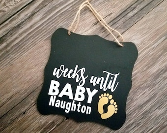 Weeks until baby, pregnancy countdown, maternity photo prop, pregnancy photo prop, pregnancy announcement, custom chalkboard, chic decor