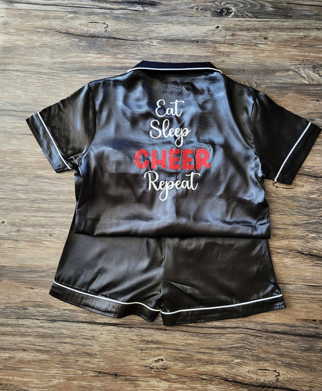 Eat Sleep Cheer Repeat, Satin Pajama Set, Cheerleader Pajamas, Cheer Pj ...