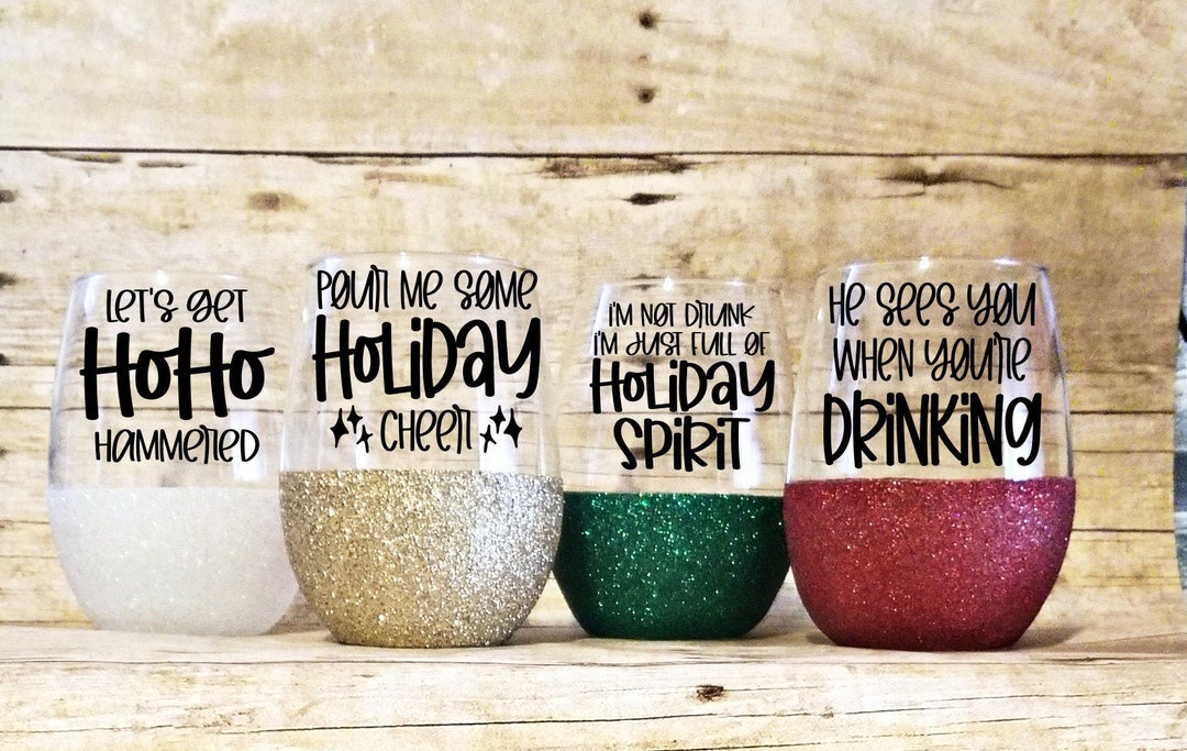 Christmas Glass Set Holiday Wine Glass Set Holiday Gift Exchange Secret Santa Gift Christmas