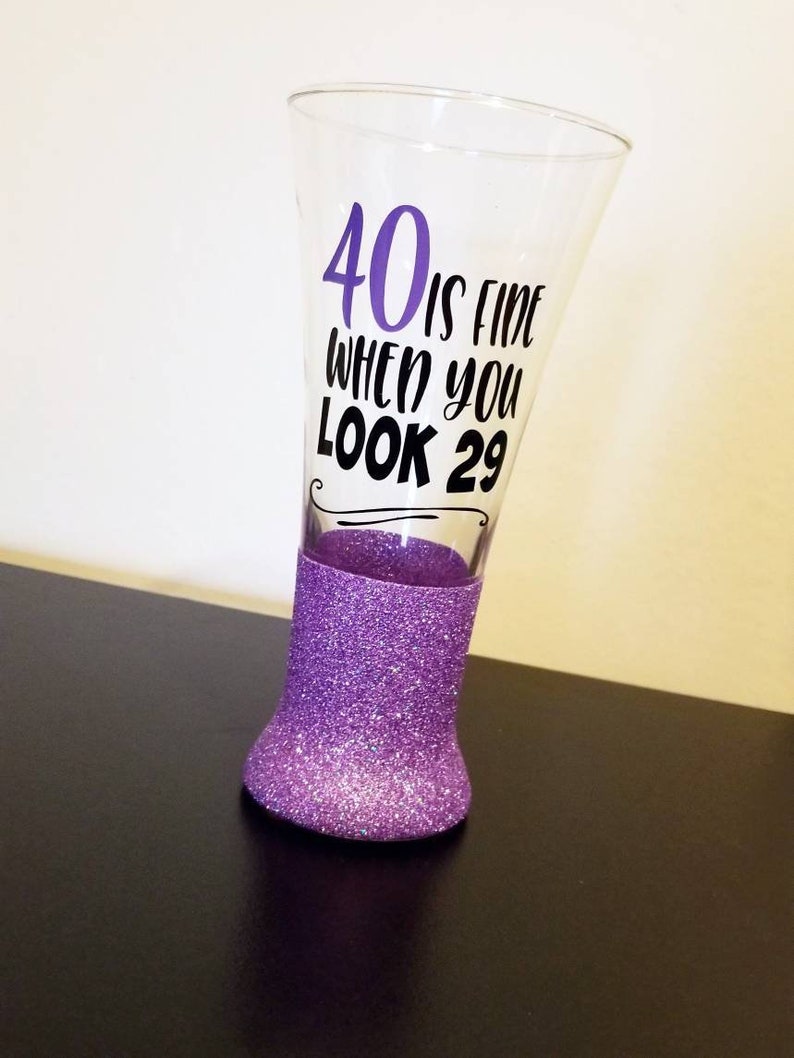 40th Birthday Glass Birthday Beer Glass Glitter Glass Etsy