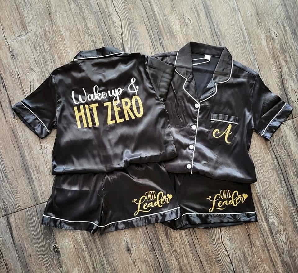 Glitter Cheer Pajama Set: Satin Cheerleader PJs, Wake up and Hit Zero