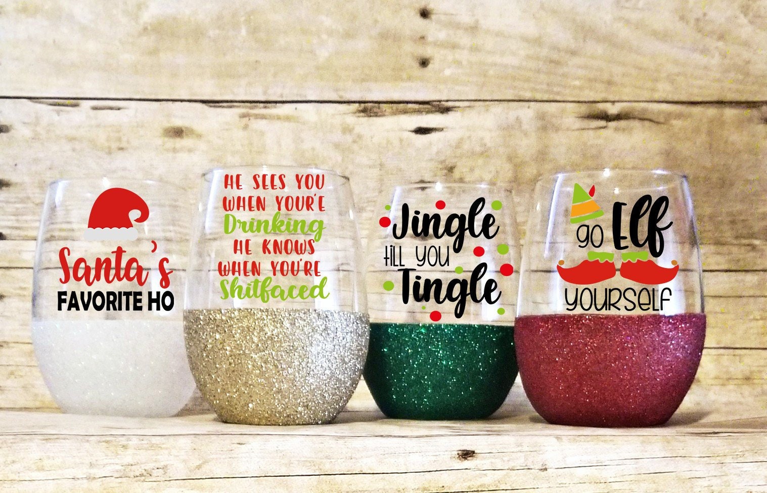 Christmas glass set Holiday wine glass set Holiday gift Etsy