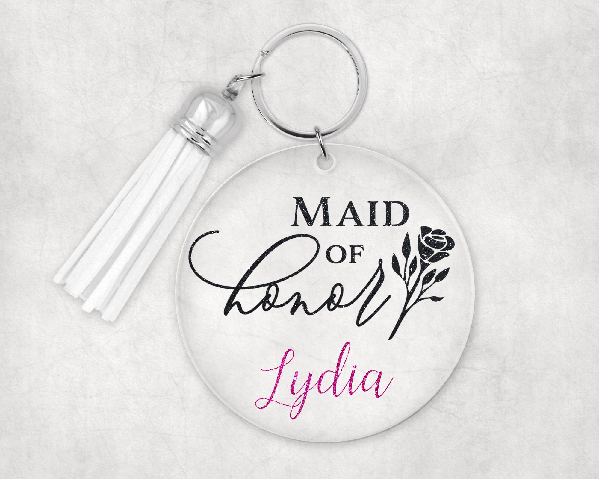 Maid of Honor Gift Bridesmaid Keychain Glitter Keychain Flower
