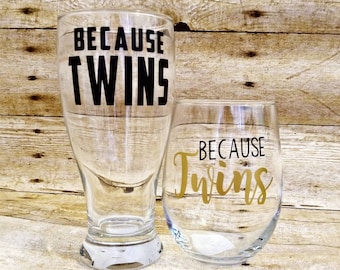 Because Twins Wine and Beer Glass Set - New Parent Gift