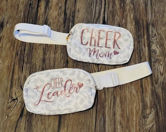 Cheer mom bag, glitter cheerleader belt bag, over the shoulder bag, cheerleader purse, crossbody bag, cheer coach bag, custom cheer gift
