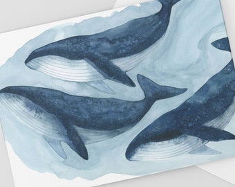 Humpback Whale Pod Card, Watercolour Art