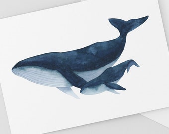 Humpback Whale and Child Card, Watercolour Art