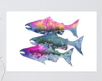 Salmon Fish Watercolour Poster