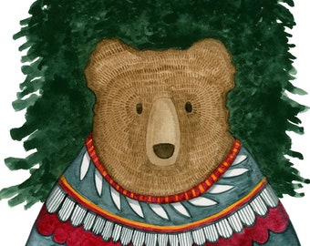Sweater Bear Watercolor Art Print