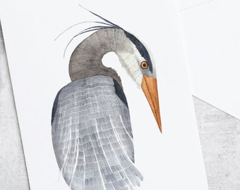 Heron Card, Watercolour Painting Art