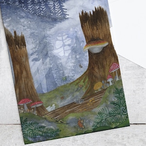 Carte lumière forêt, aquarelle