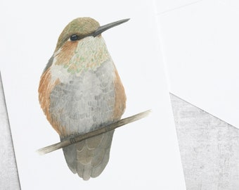 Anna's Hummingbird Card, Watercolour Painting Art