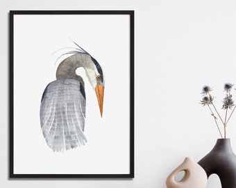 Great Blue Heron Watercolour Art Poster