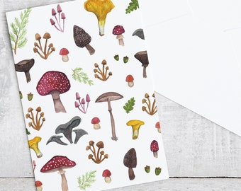 Mushroom Card, Botanical Watercolour Painting Art