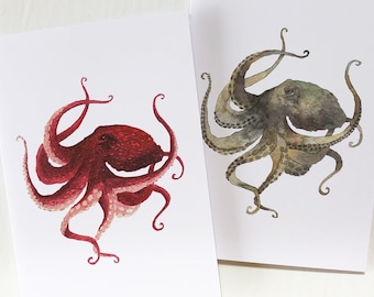 Octopus Card, Watercolour Painting Art