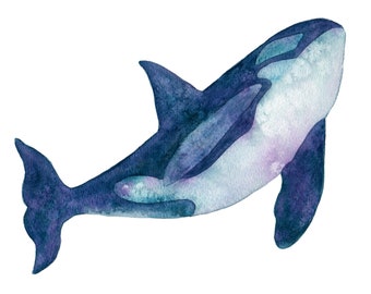 Orca Whale Art Print, aquarel oceaan schilderij