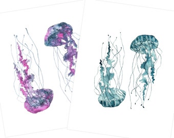 Jellyfish Art Print, Watercolour Ocean Painting