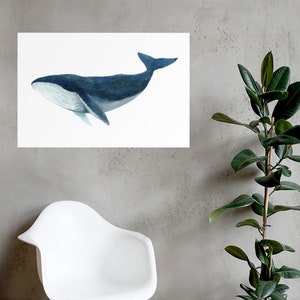 Humpback whale art print large size 24x36 on a light grey wall.