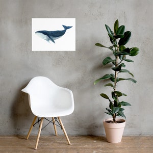 Humpback whale art print large size 18x24 on a light grey wall.